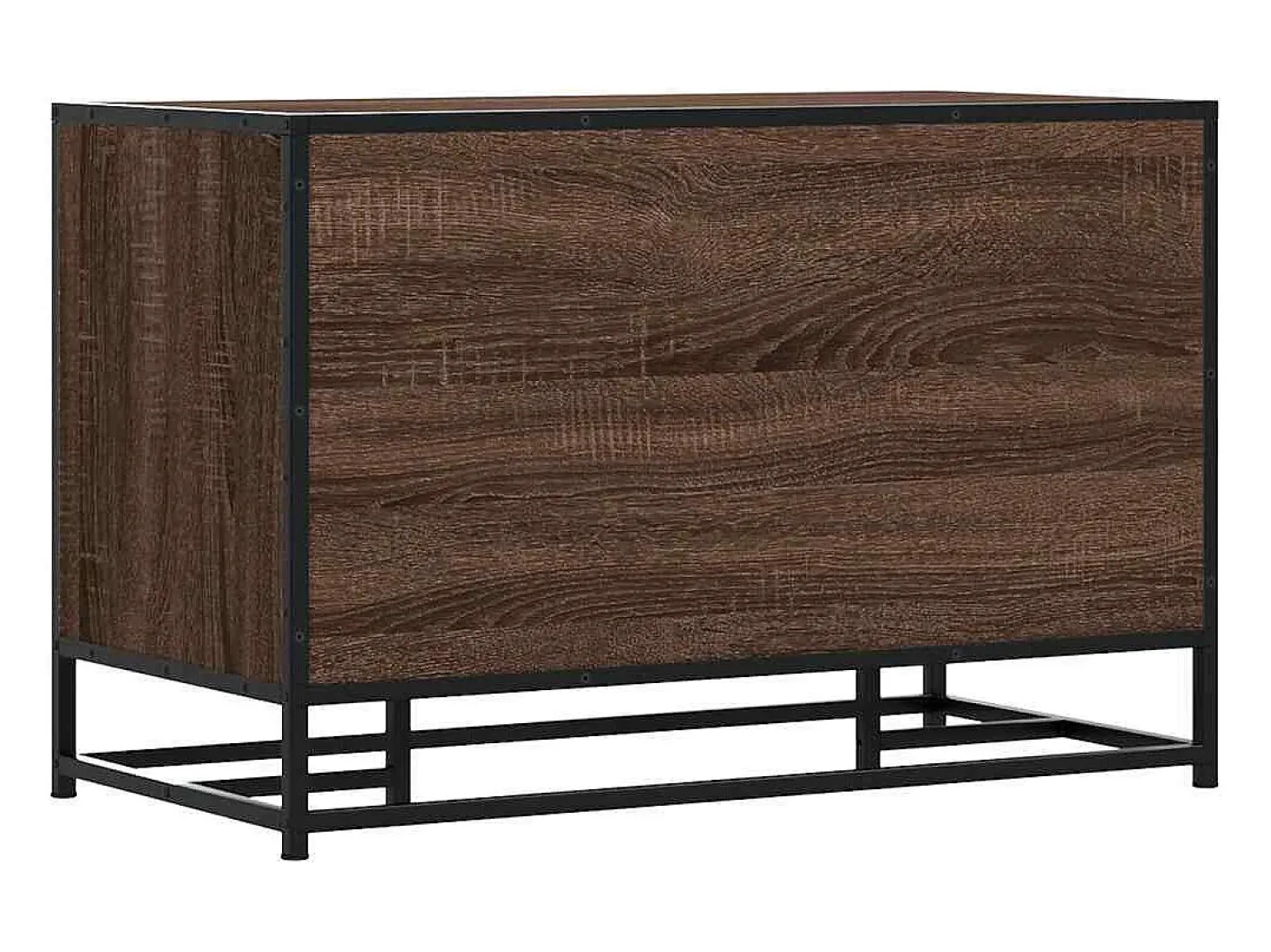 Banco zapatero de roble marrón fabricado con madera de ingeniería y metal.