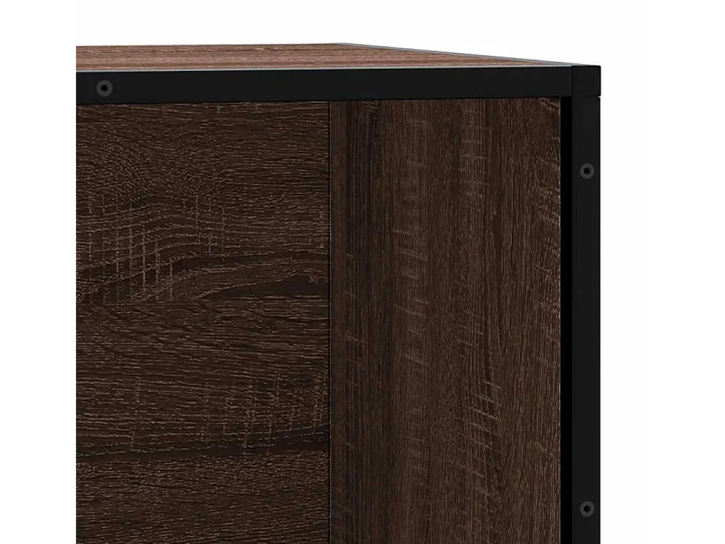 Banco zapatero de roble marrón fabricado con madera de ingeniería y metal.