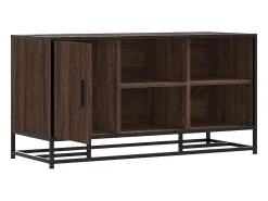 Banco zapatero de roble marrón fabricado con madera de ingeniería y metal.