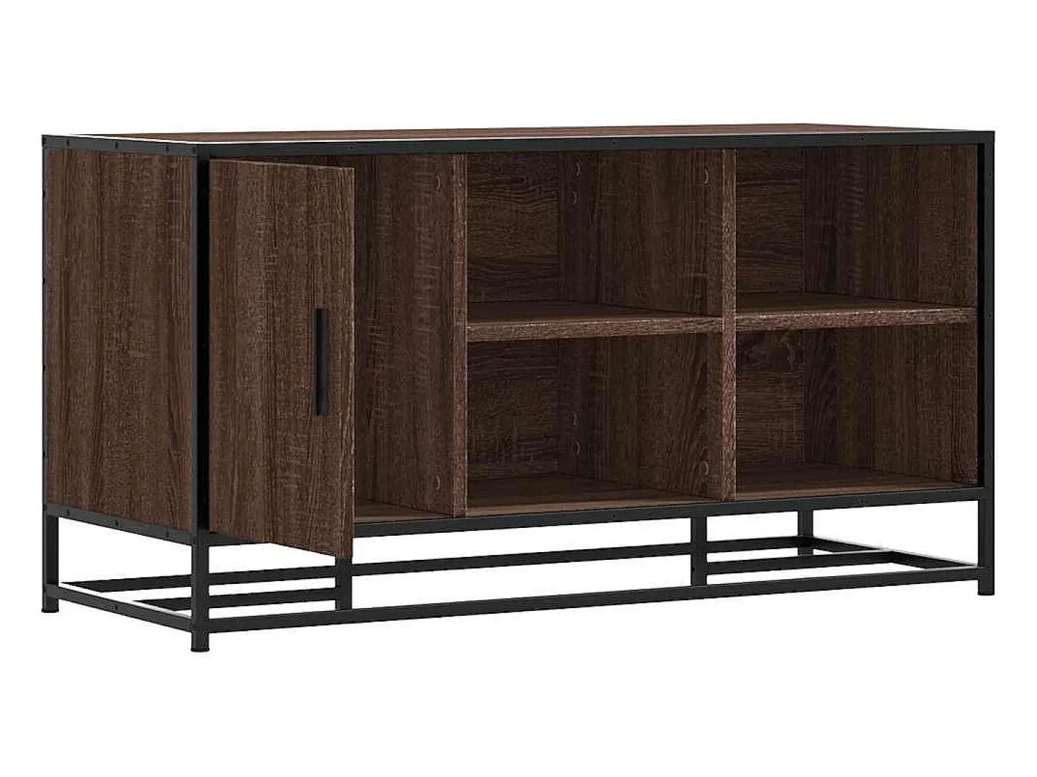 Banco zapatero de roble marrón fabricado con madera de ingeniería y metal.