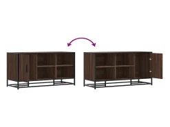 Banco zapatero de roble marrón fabricado con madera de ingeniería y metal.