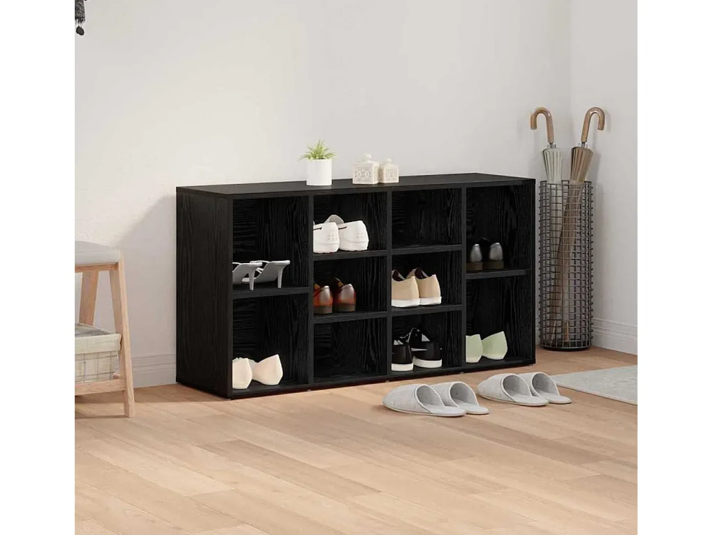 Banco zapatero de roble negro 103 x 30 x 55 cm Madera de ingeniería