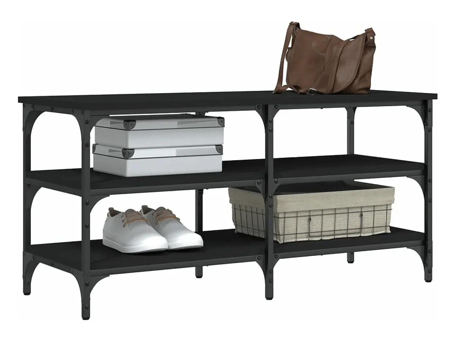 Banco zapatero madera de ingeniería negro 100x38,5x49 cm ES389794