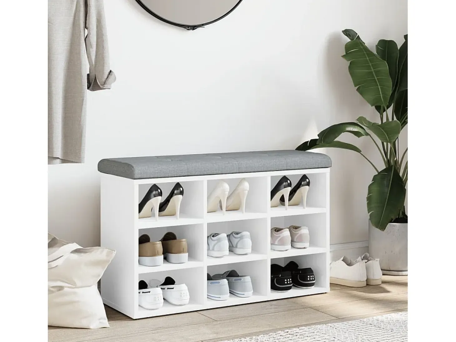 Banco zapatero madera de ingeniería blanco 82x32x50 cm ES132526