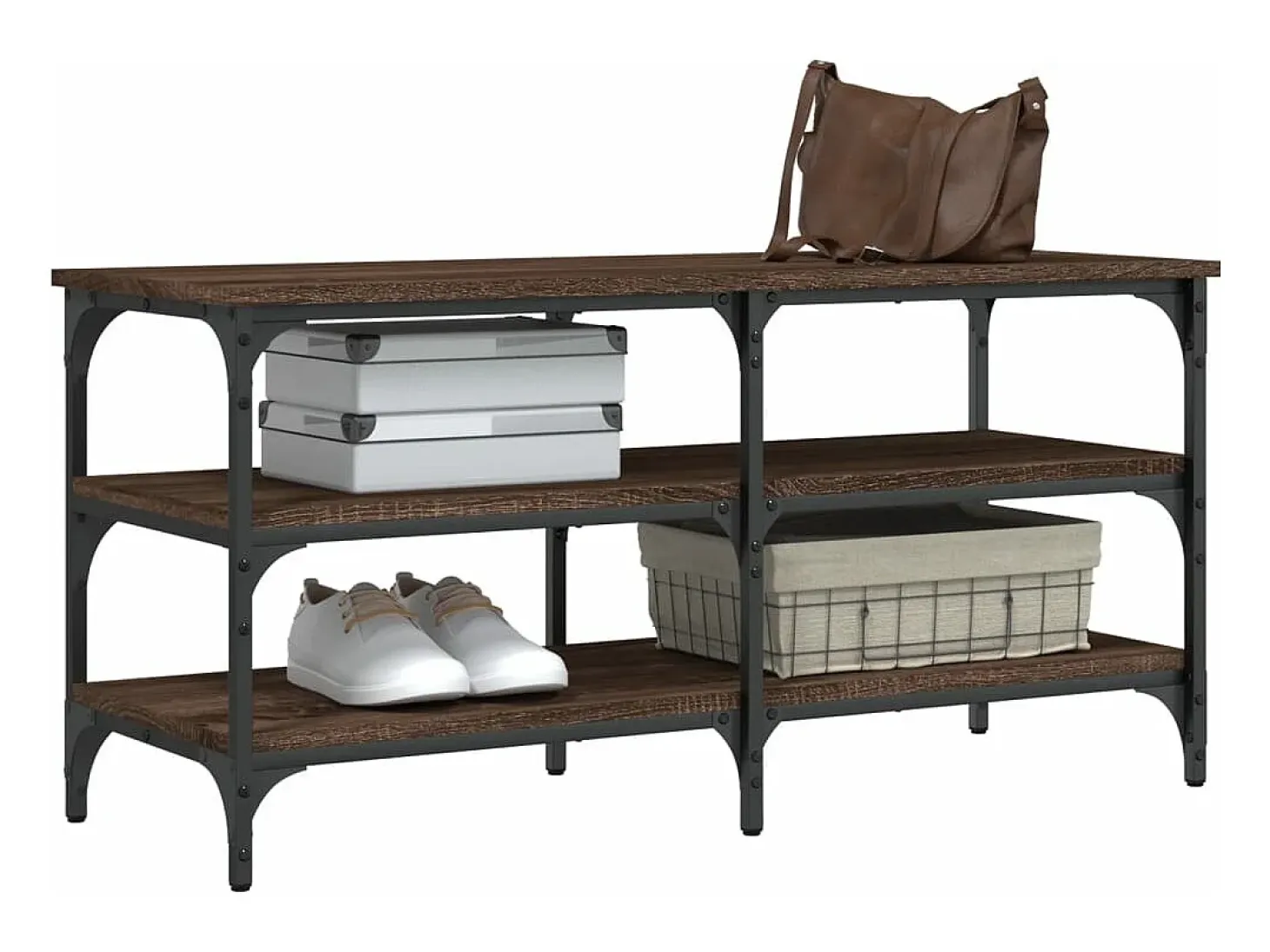 Banco zapatero madera de ingeniería marrón roble 100x38,5x49 cm ES962491