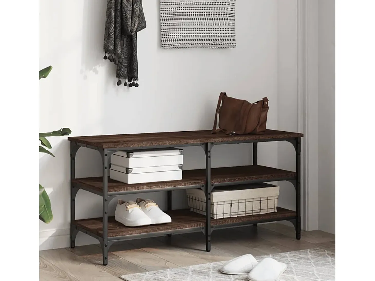 Banco zapatero madera de ingeniería marrón roble 100x38,5x49 cm ES962491
