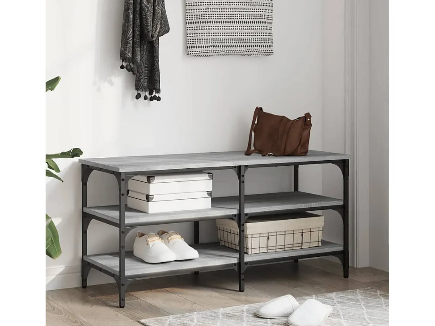 Banco zapatero madera de ingeniería gris Sonoma 100x38,5x49 cm ES426070