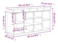 Banco zapatero madera de ingeniería gris hormigón 102x32x50 cm