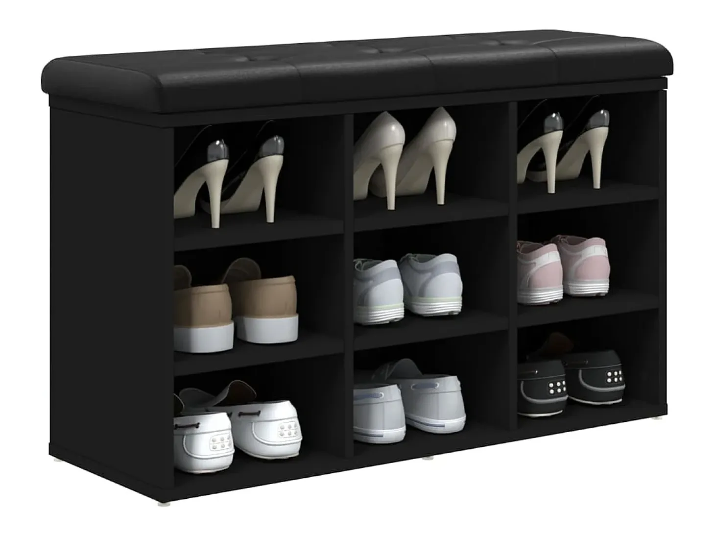 Banco zapatero madera de ingeniería negro 82x32x50 cm ES429136