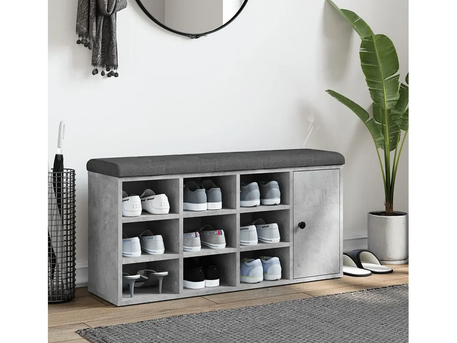 Banco zapatero madera de ingeniería gris hormigón 102x32x50 cm ES915438