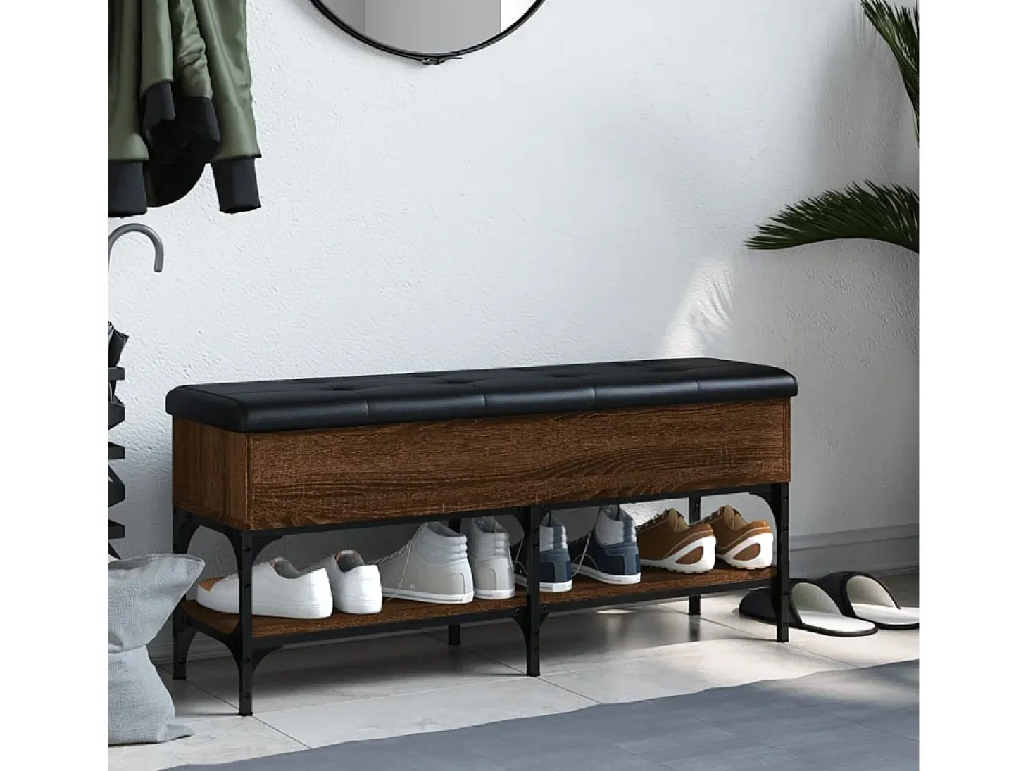 Banco zapatero madera de ingeniería marrón roble 102x32x45 cm ES514149