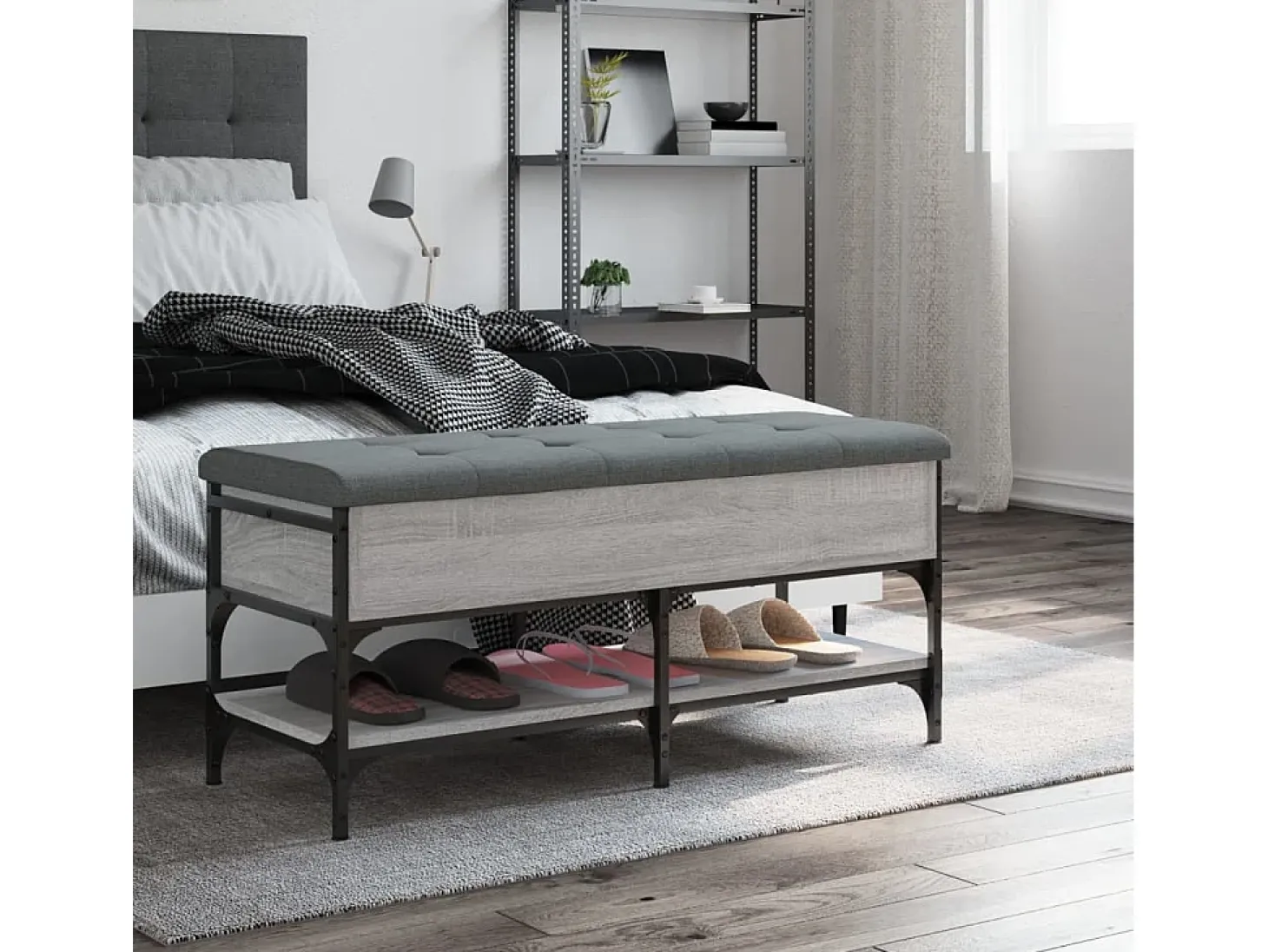 Banco zapatero madera de ingeniería gris Sonoma 102x42x45 cm ES888010