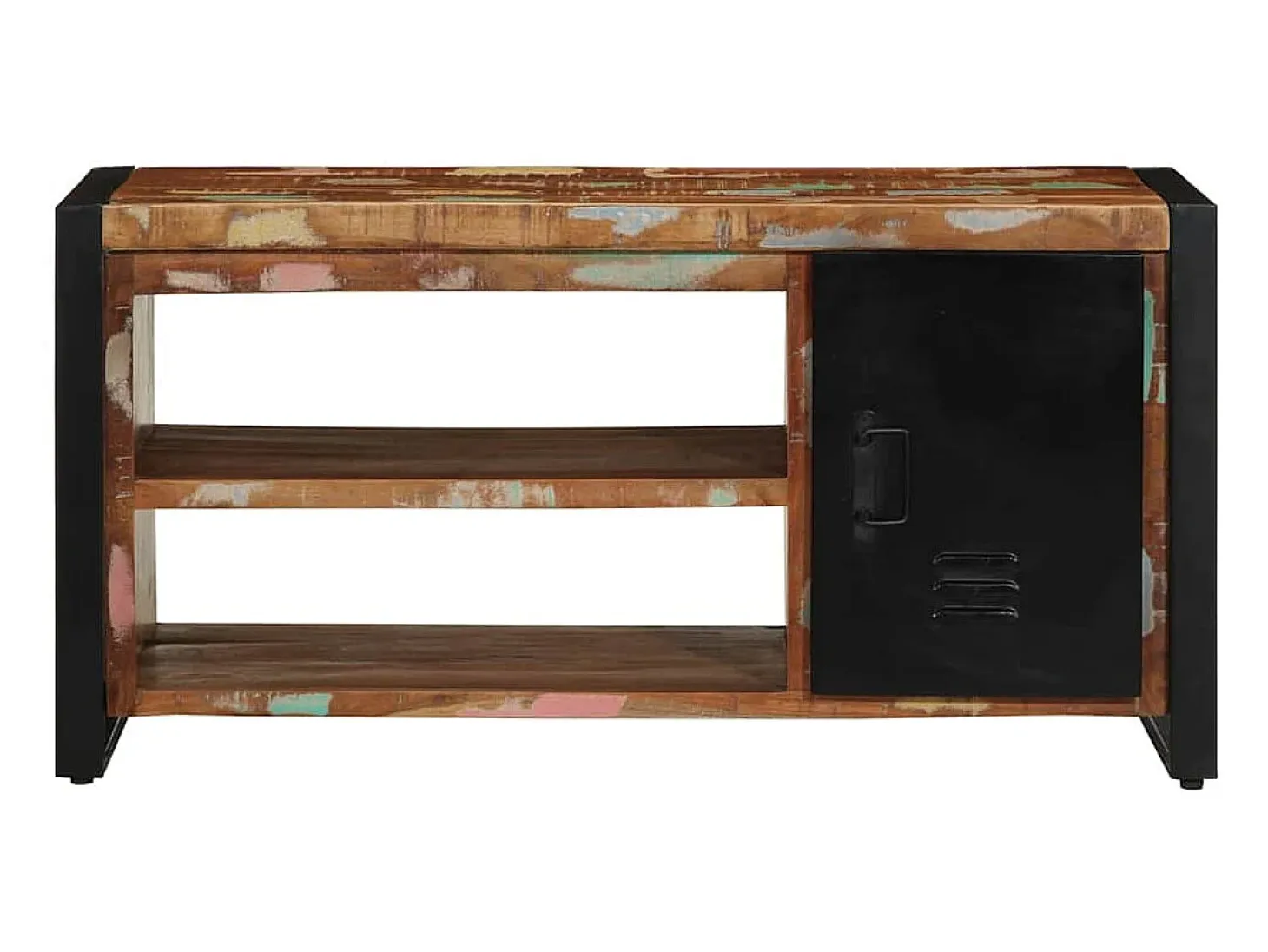 Banco zapatero multicolor de madera maciza recuperada