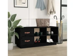 Banco zapatero negro 100x34x45 cm Madera maciza de pino