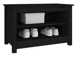 Banco zapatero negro 70x38x45,5 cm Madera maciza de pino