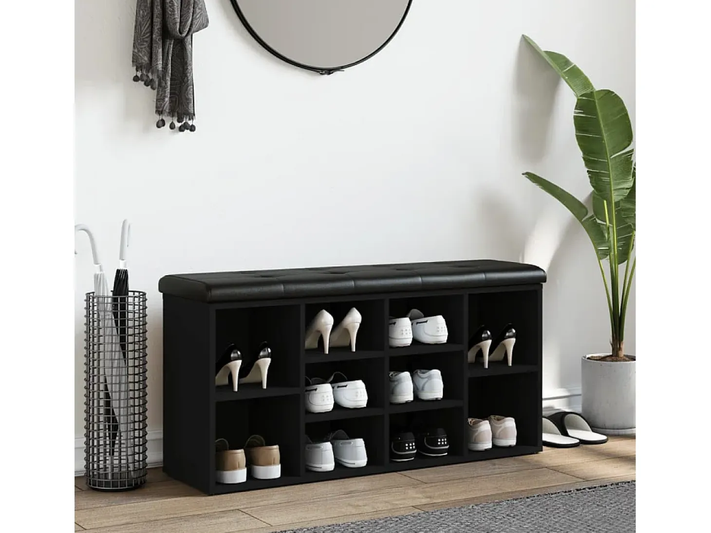 Banco zapatero negro 102x32x50 cm madera de ingeniería