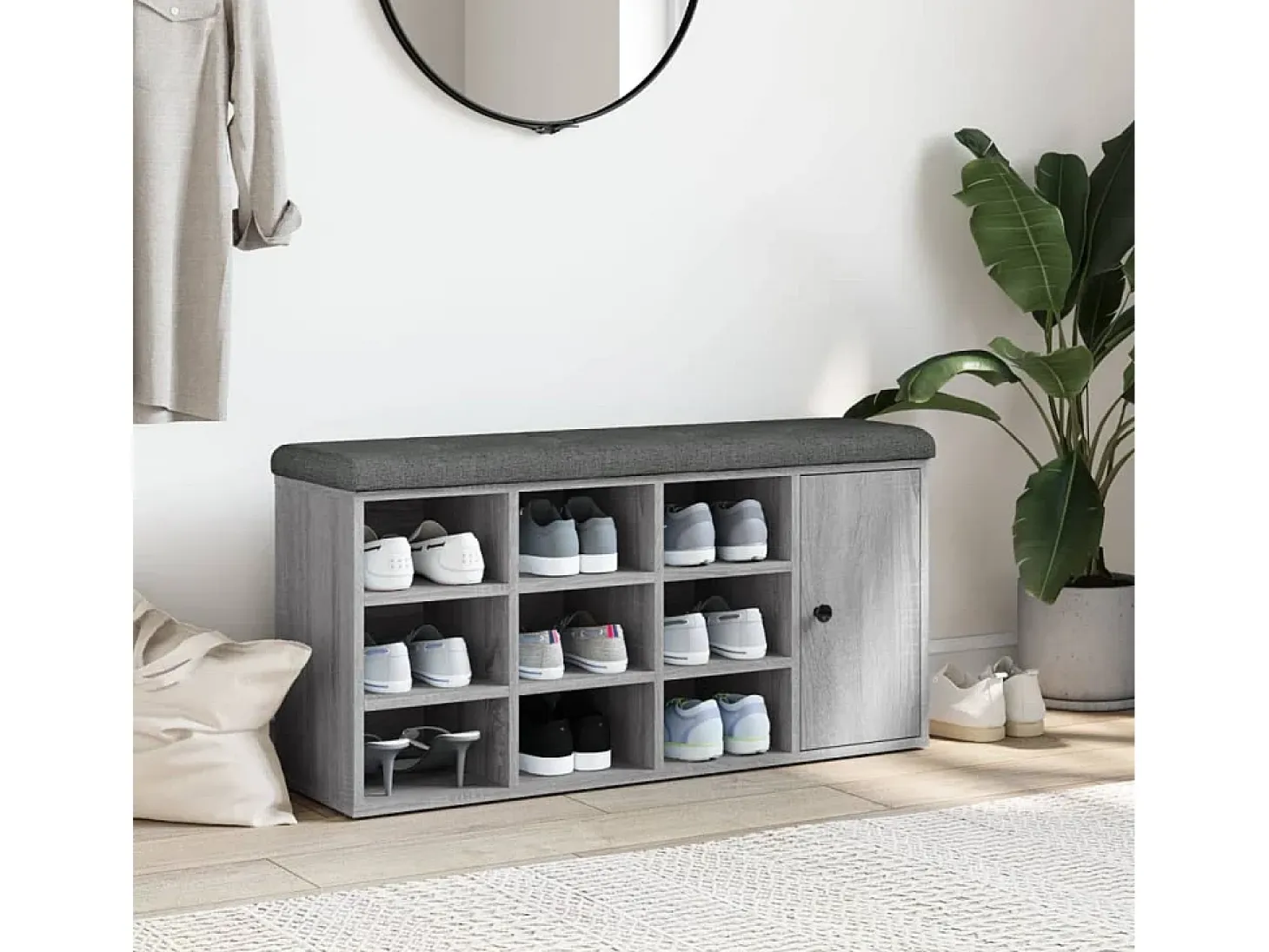 Banco zapatero Sonoma gris 102x32x50 cm madera de ingeniería