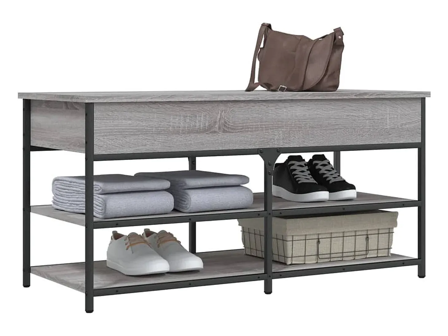 Banco zapatero Sonoma gris 100x42,5x50 cm madera de ingeniería