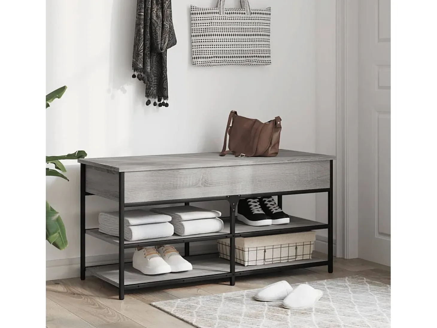 Banco zapatero Sonoma gris 100x42,5x50 cm madera de ingeniería