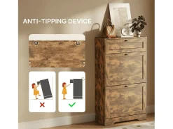 Bealife Mueble zapatero con 2 puertas abatibles y 1 cajón – 58x24x102 cm, Marrón – Estantes regulables en altura, Zapatero moderno y funcional