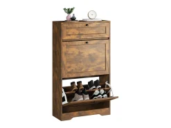 Bealife Mueble zapatero con 2 puertas abatibles y 1 cajón – 58x24x102 cm, Marrón – Estantes regulables en altura, Zapatero moderno y funcional