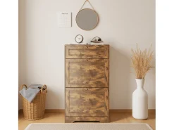 Bealife Mueble zapatero con 2 puertas abatibles y 1 cajón – 58x24x102 cm, Marrón – Estantes regulables en altura, Zapatero moderno y funcional