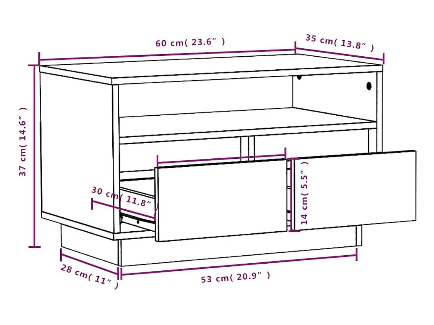 Bemidji Mueble de TV de madera maciza de pino blanco 60x35x37 cm