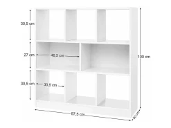 Biblioteca blanca con 8 compartimentos de almacenamiento abiertos - L97,5 x H100 cm