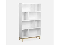 Biblioteca con patas de madera de 8 compartimentos blanco