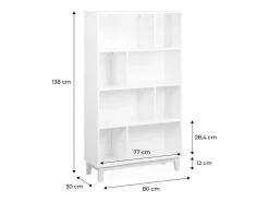 Biblioteca con patas de madera de 8 compartimentos blanco