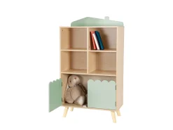 Biblioteca infantil madera de pino 2 puertas 4 estantes verde