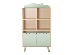 Biblioteca infantil madera de pino 2 puertas 4 estantes verde