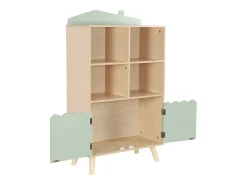 Biblioteca infantil madera de pino 2 puertas 4 estantes verde