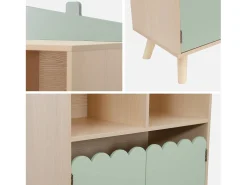 Biblioteca infantil madera de pino 2 puertas 4 estantes verde