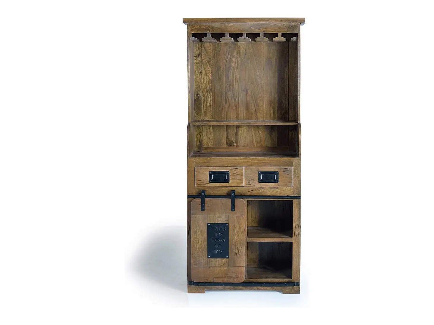 Botellero estilo industrial en madera de mango y metal