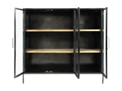 Buffet alto acristalado de metal y madera maciza Opposite - Estilo industrial, color gris, sin LED, apertura abatible