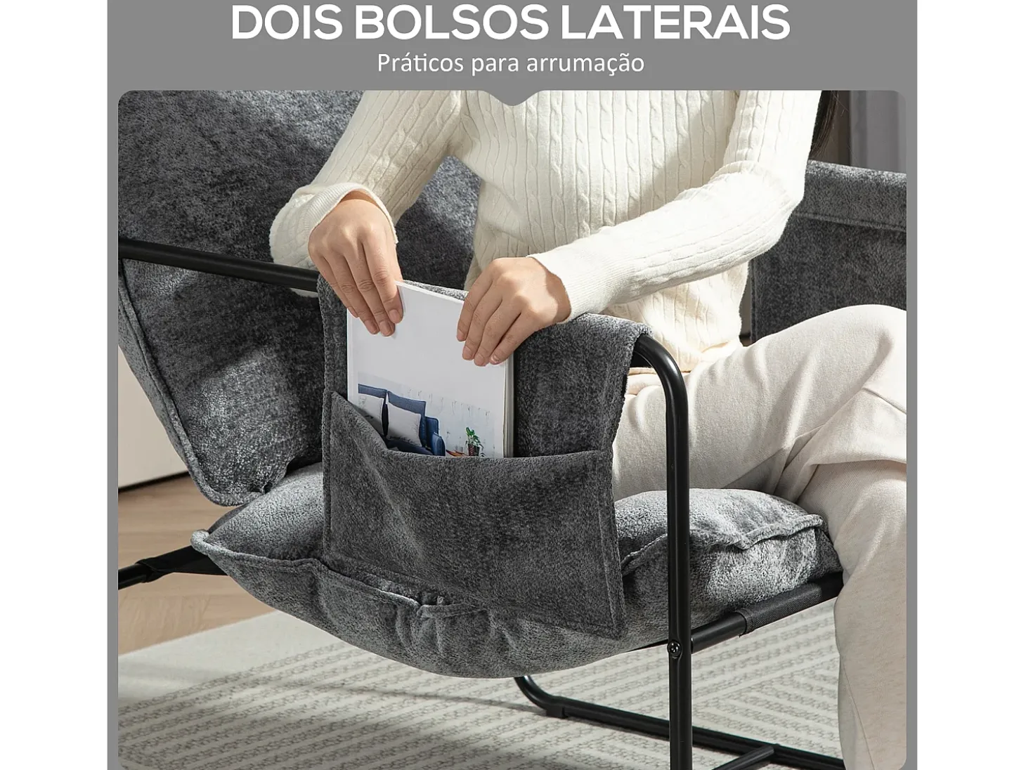 Butaca Albert Homcom bolsillos laterales gris 81x68x78 cm
