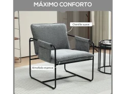 Butaca Albert Homcom bolsillos laterales gris 81x68x78 cm