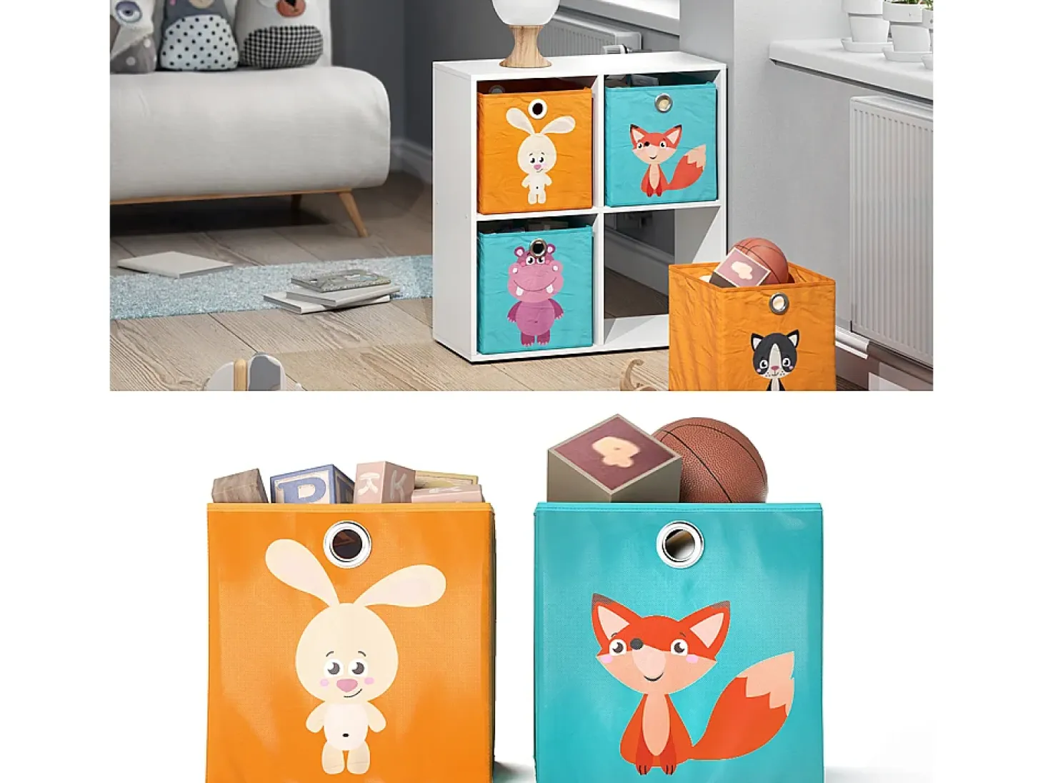Caja plegable naranja/azul 30x30x30