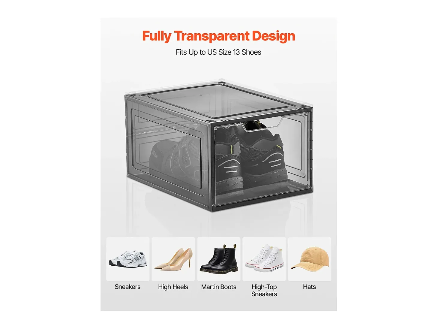 Cajas Apilables para Zapatos SucceBuy, Lote de 9, para Guardar Zapatos Hasta la Talla 13 de EE. UU., de Plástico, para Guardar Botas, Negro Transparente