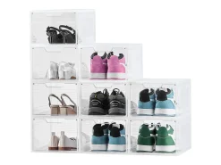 Cajas Apilables para Zapatos SucceBuy, Lote de 9, para Guardar Zapatos Hasta la Talla 13 (EE. UU.), de Plástico, para Guardar Botas, Blanco Transparente