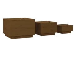Cajas de almacenaje con tapa 3 pzas madera maciza pino miel
