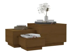 Cajas de almacenaje con tapa 3 pzas madera maciza pino miel
