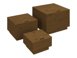Cajas de almacenaje con tapa 3 pzas madera maciza pino miel
