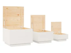 Cajas de almacenaje con tapa 3 pzas madera maciza pino blanca