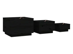 Cajas de almacenaje con tapa 3 pzas madera maciza pino negro