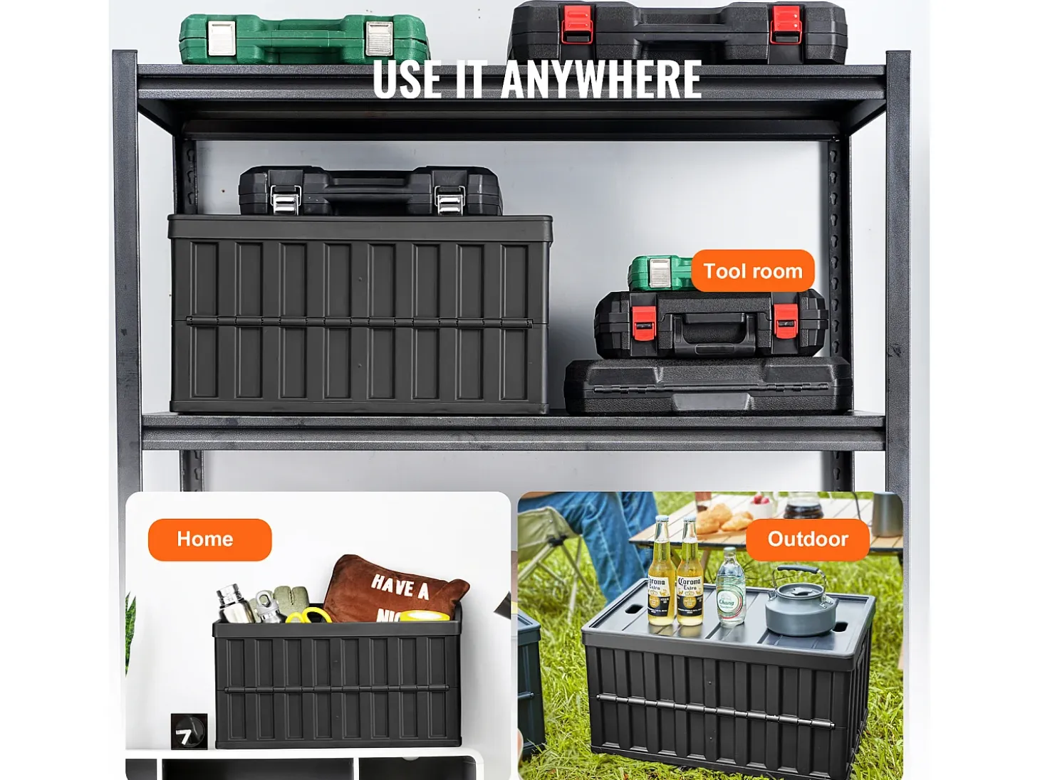 Cajas de Almacenamiento SucceBuy Plegables SucceBuy 65 L, Lote de 3 con Tapas, Apilables y Plegables