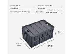 Cajas de Almacenamiento SucceBuy Plegables SucceBuy 65 L, Lote de 3 con Tapas, Apilables y Plegables