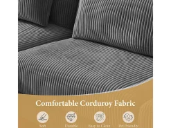 Canapé de esquina reversible en terciopelo acanalado - 2 plazas + méridienne - Gris - 256 x 160 x 88 cm