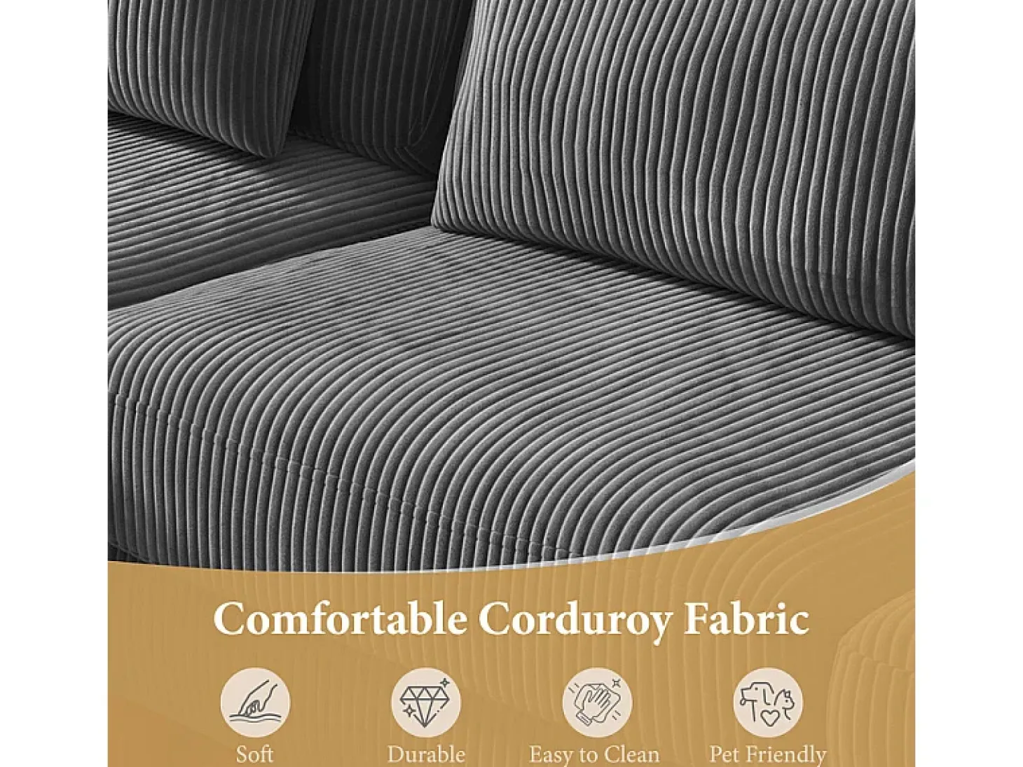 Canapé de esquina reversible en terciopelo acanalado - 2 plazas + méridienne - Gris - 256 x 160 x 88 cm